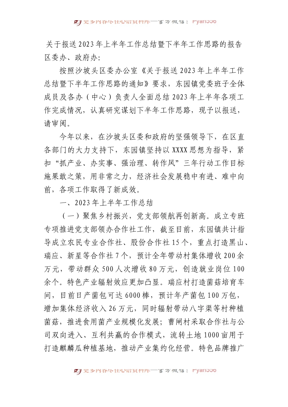 报送2023年上半年工作总结暨下半年工作思路的报告.docx_第1页