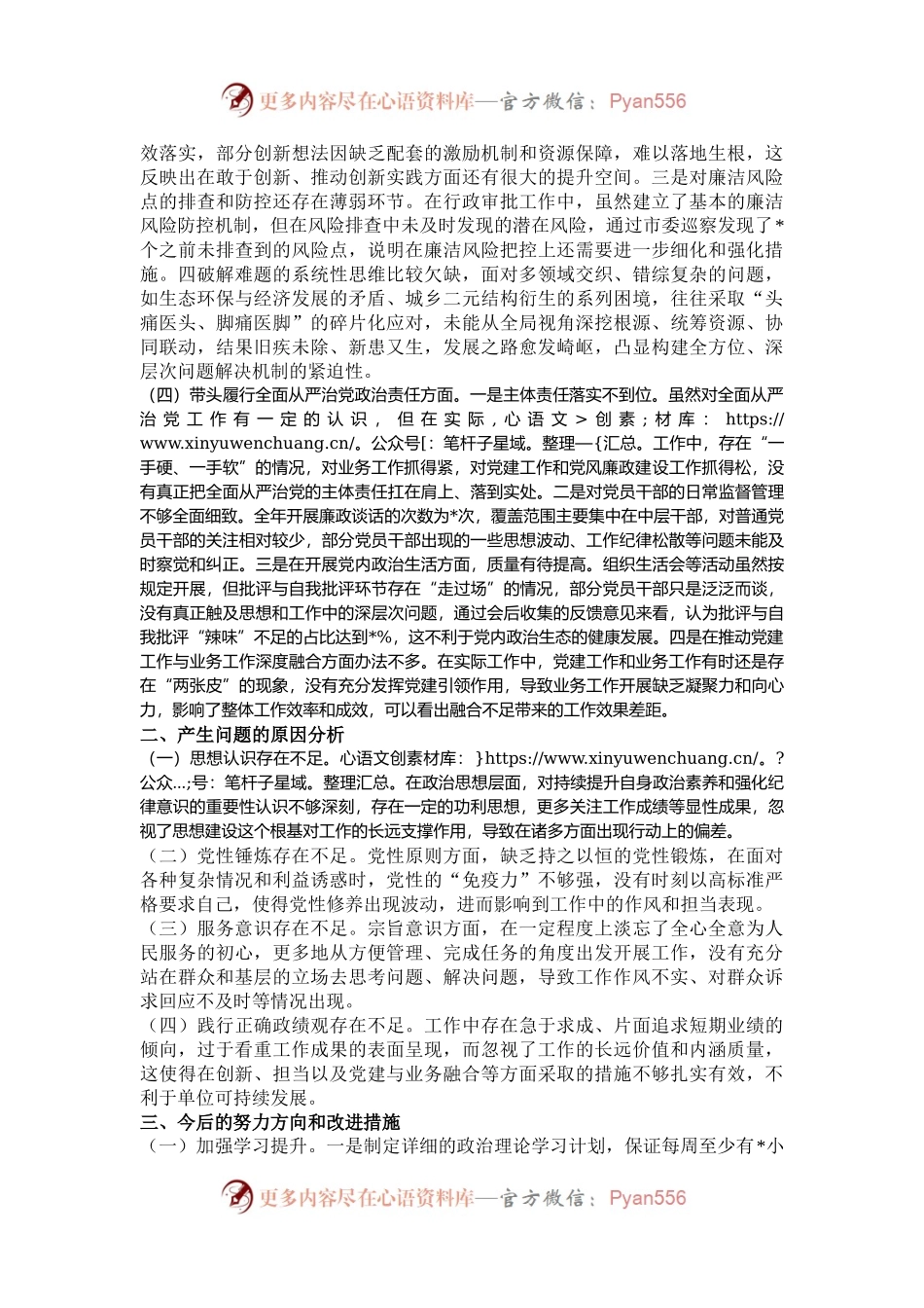 市直单位主要领导2024年专题民主生活会对照检查材料（四个带头）.docx_第2页