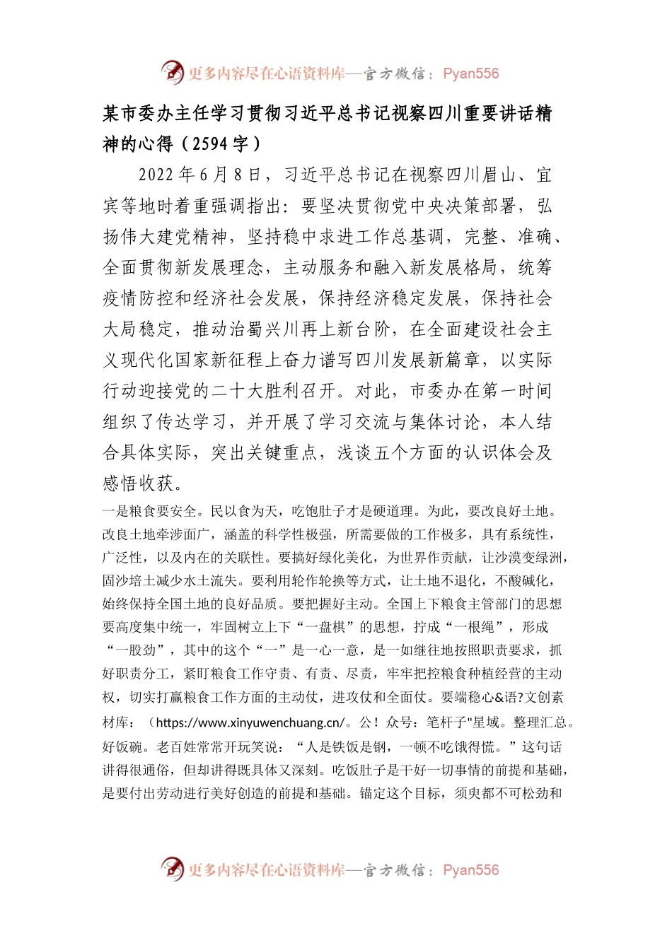 市委办主任四川重要讲话精神的心得.docx_第1页