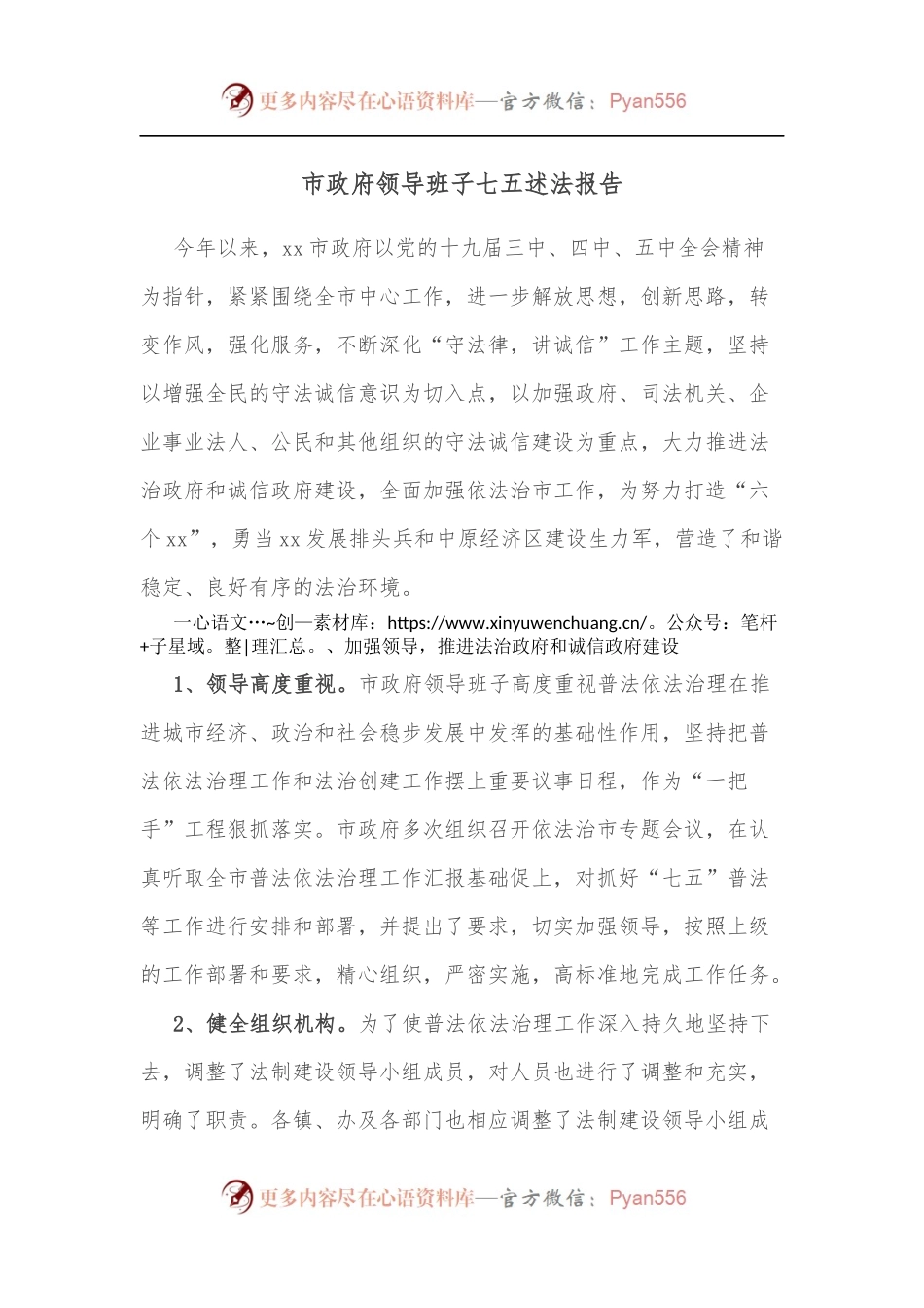 市政府领导班子七五述法报告.docx_第1页