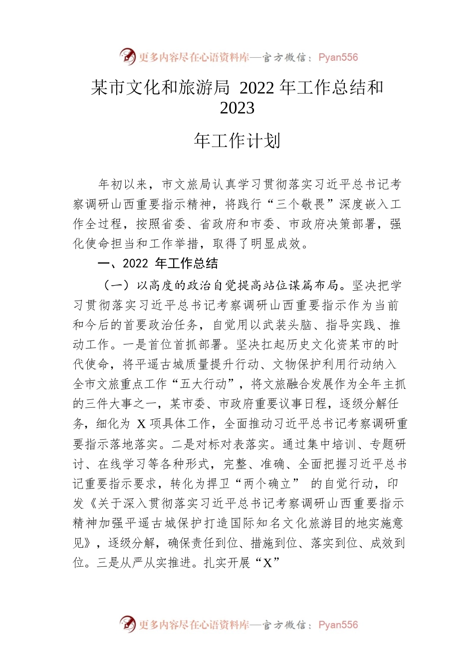 市文化和旅游局2022年工作总结和2023年工作计划.docx_第1页