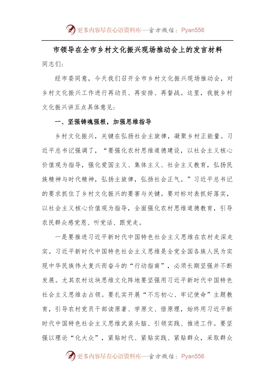 市领导在全市乡村文化振兴现场推动会上的发言材料.docx_第1页