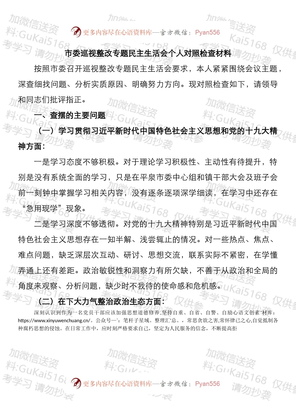 市委巡视整改专题民主生活会个人对照检查材料.docx_第1页