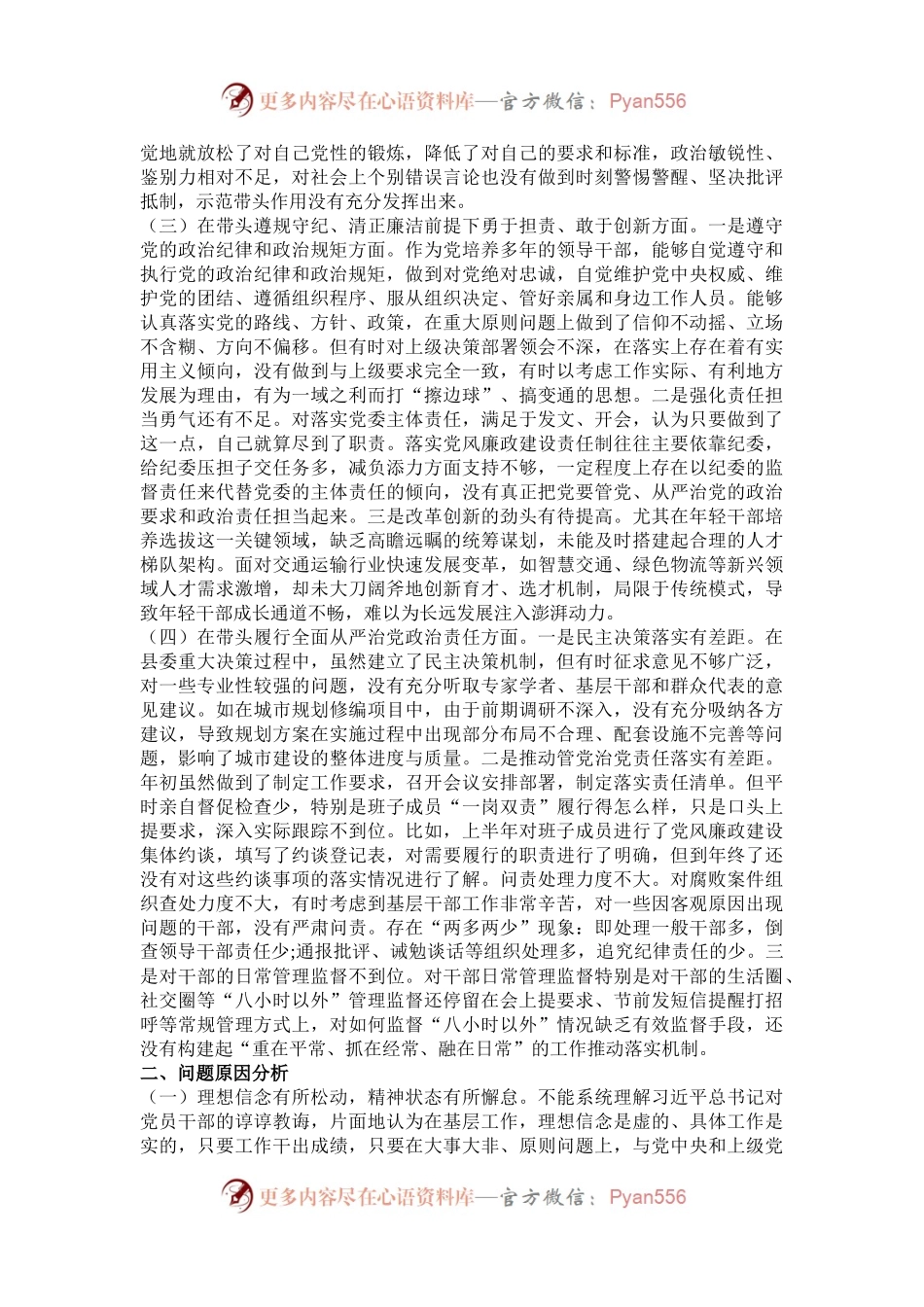 市直单位领导干部2024年度民主生活会、组织生活会对照检查材料（四个带头）.docx_第2页