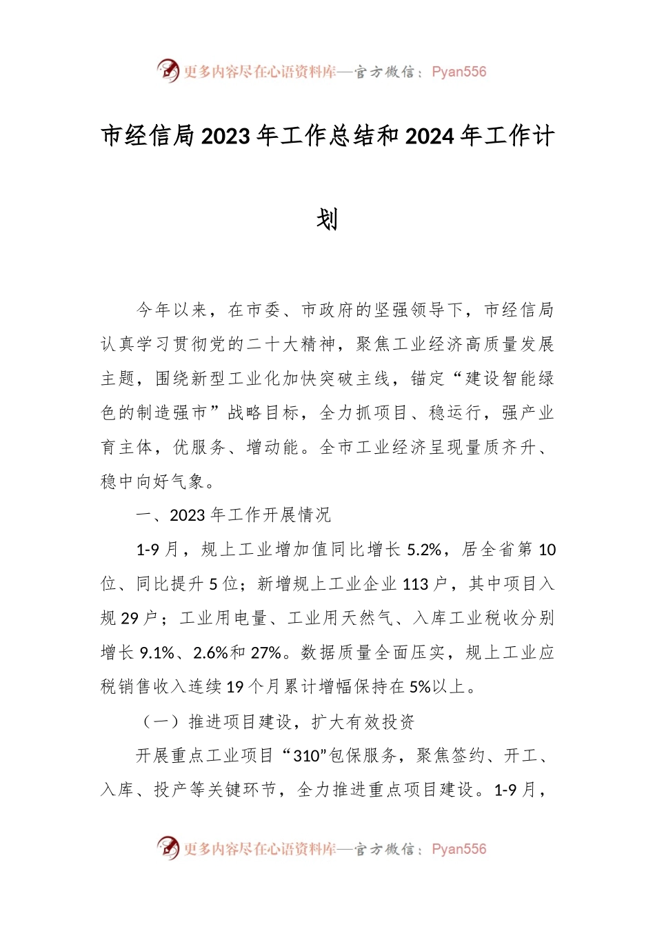 市经信局2023年工作总结和2024年工作计划.docx_第1页