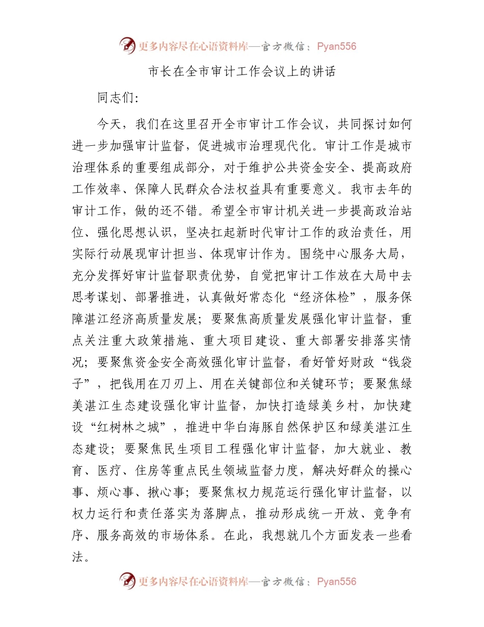 市长在全市审计工作会议上的讲话.docx_第1页