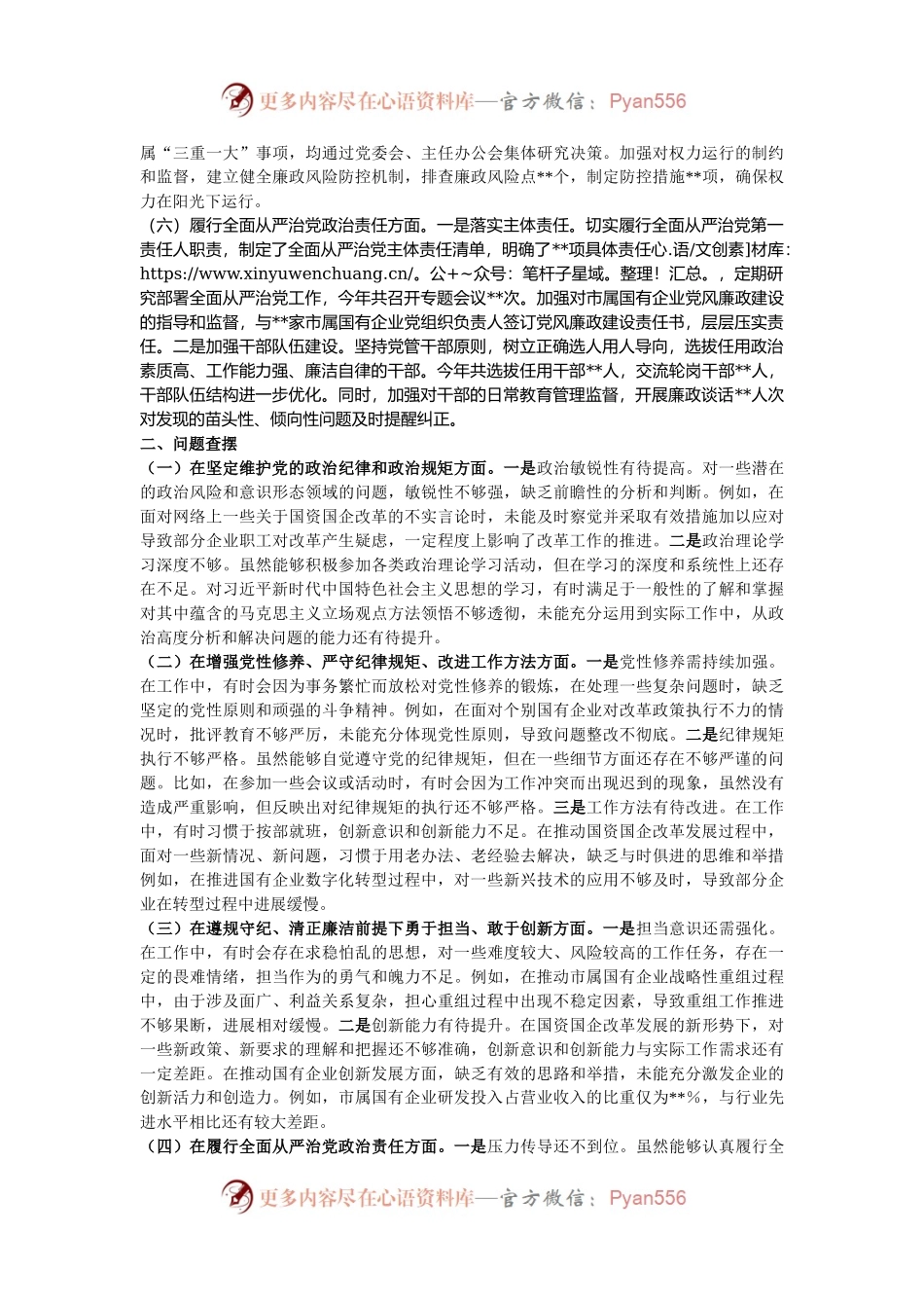 市国资委党委书记2024年民主生活会个人对照检查发言材料.docx_第2页