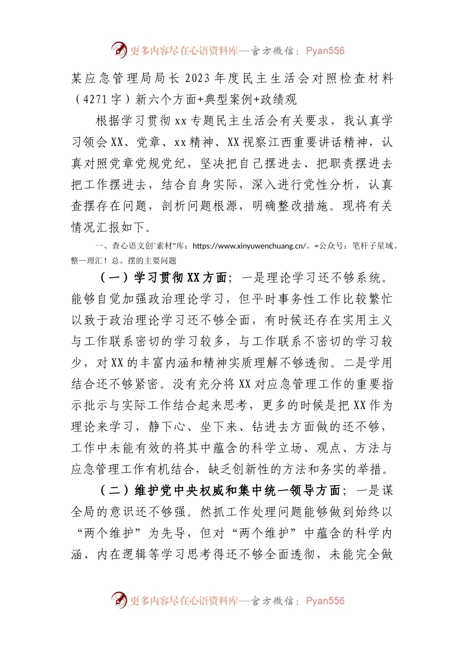 应急管理局局长2023年度主题教育专题民主生活会对照检查材料（践行宗旨等6个方面+典型案例+政绩观）.docx_第1页