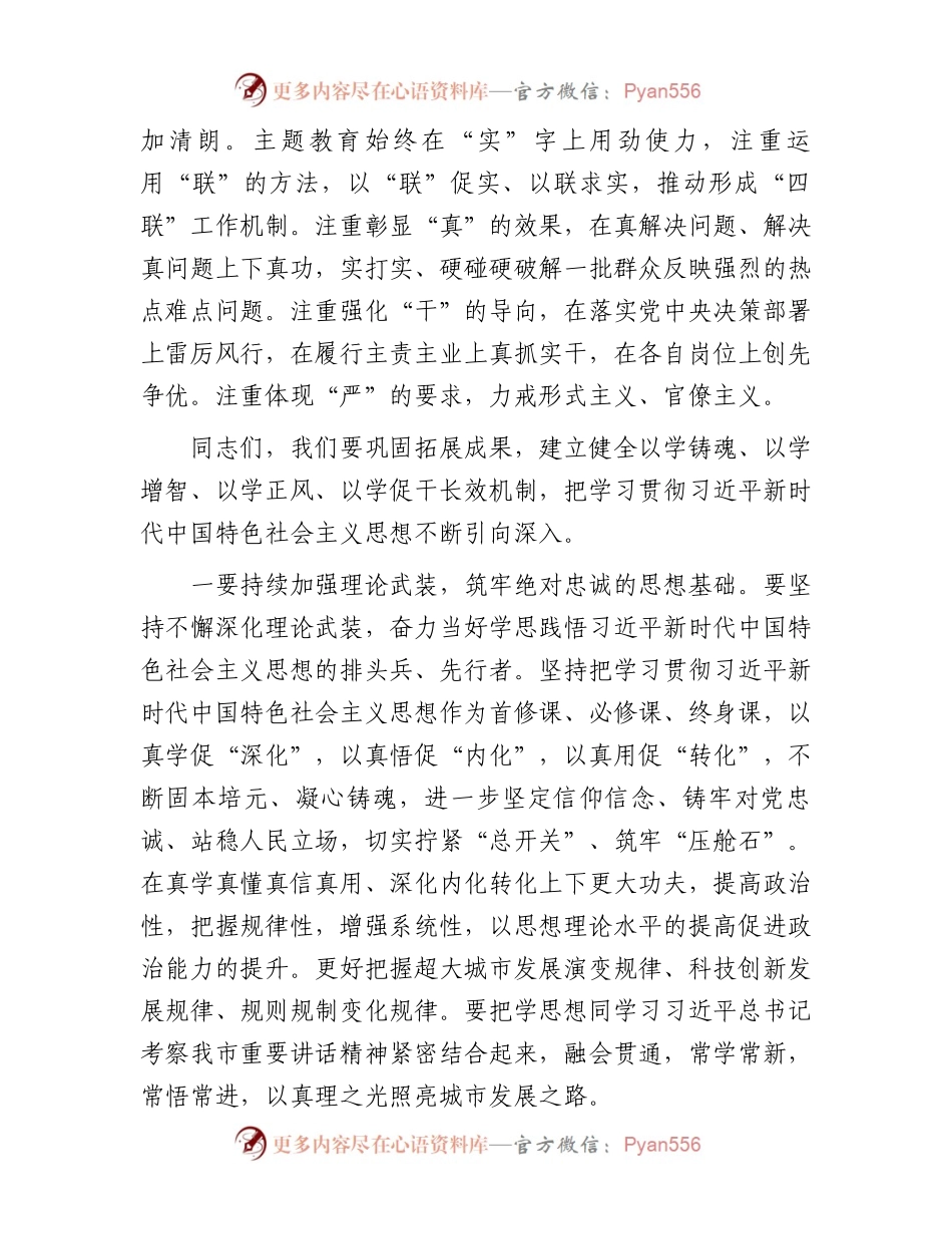 市委领导在学习贯彻习近平新时代中国特色社会主义思想主题教育总结会议上的讲话.docx_第2页