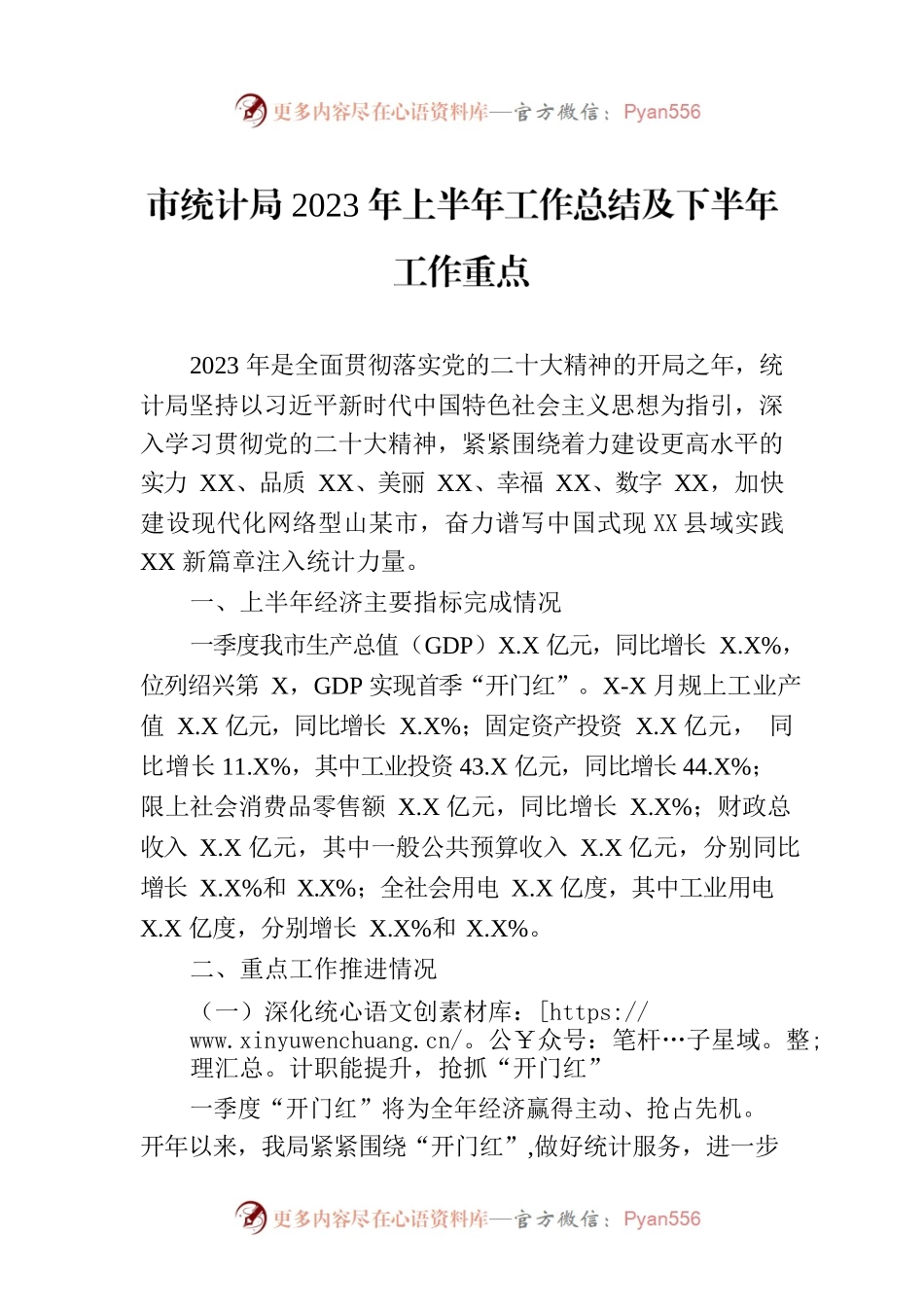 市统计局2023年上半年工作总结及下半年工作重点（20230704）.docx_第1页
