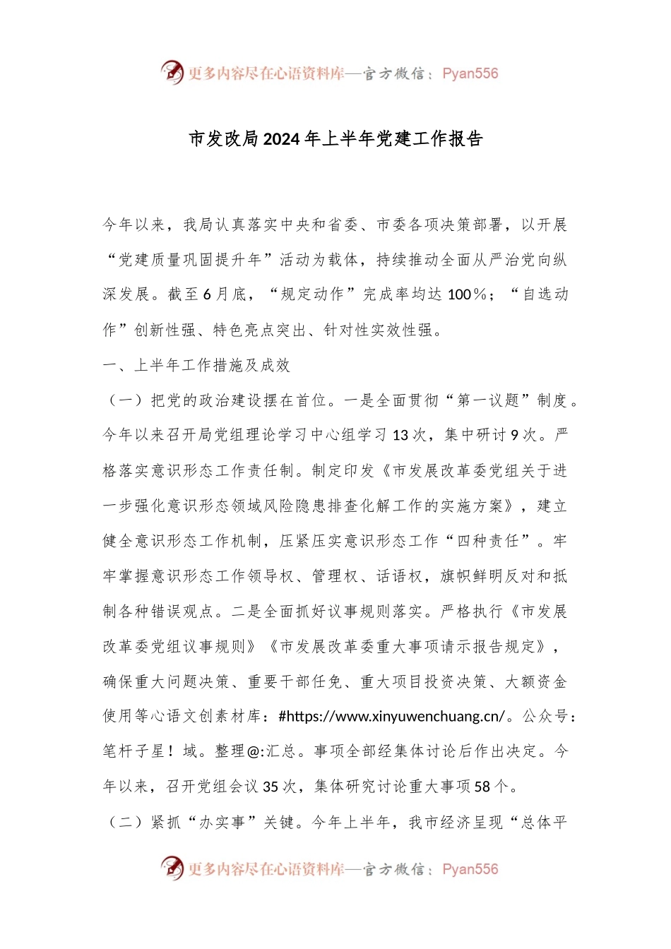 市发改局2024年上半年党建工作报告.docx_第1页