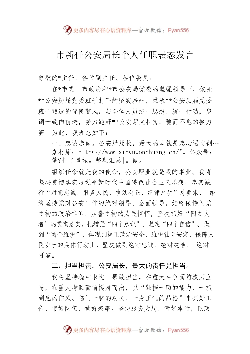 市新任公安局长个人任职表态发言.docx_第1页
