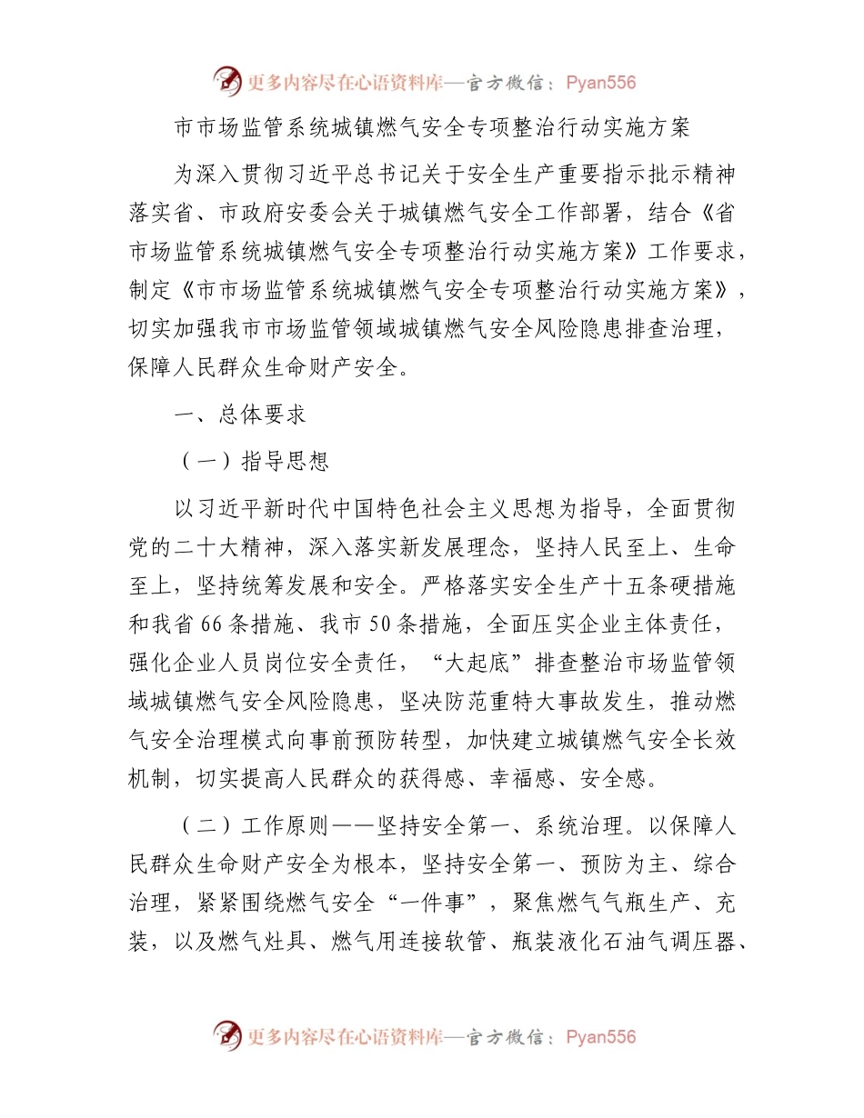 市市场监管系统城镇燃气安全专项整治行动实施方案.docx_第1页