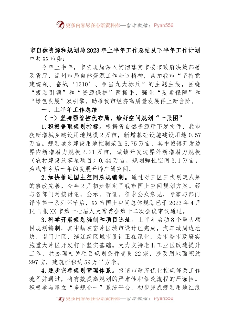 市自然资源和规划局2023年上半年工作总结及下半年工作计划.docx_第1页