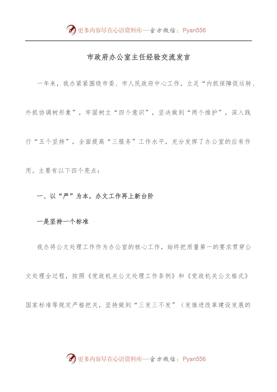 市政府办公室主任经验交流发言.docx_第1页