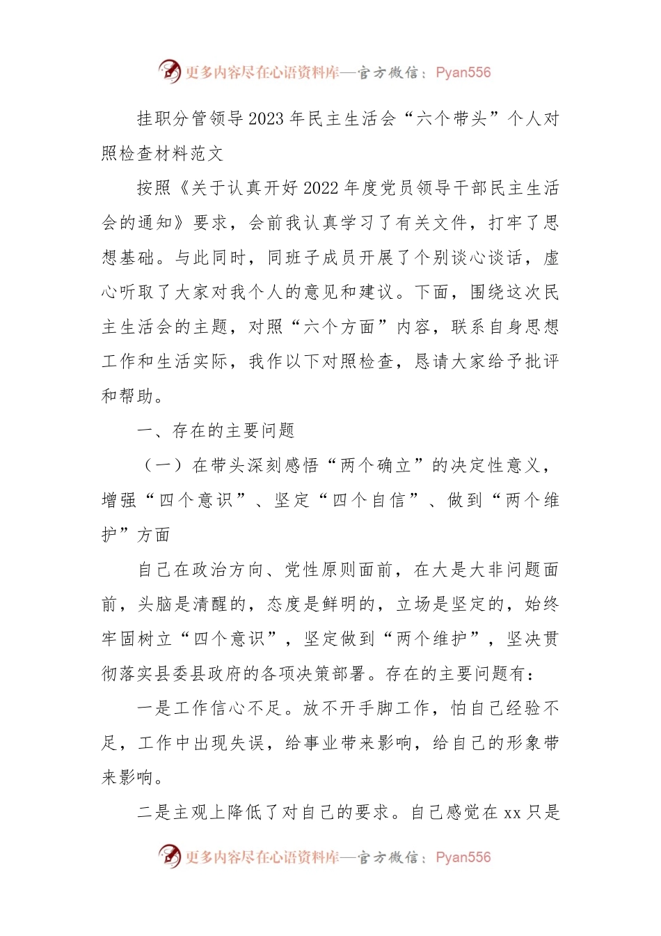 挂职分管领导2023年民主生活会.docx_第1页