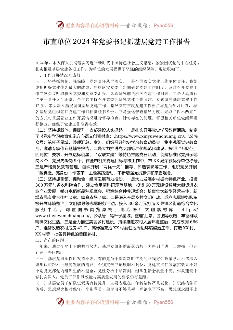 市直单位2024年党委书记抓基层党建工作报告.docx_第1页