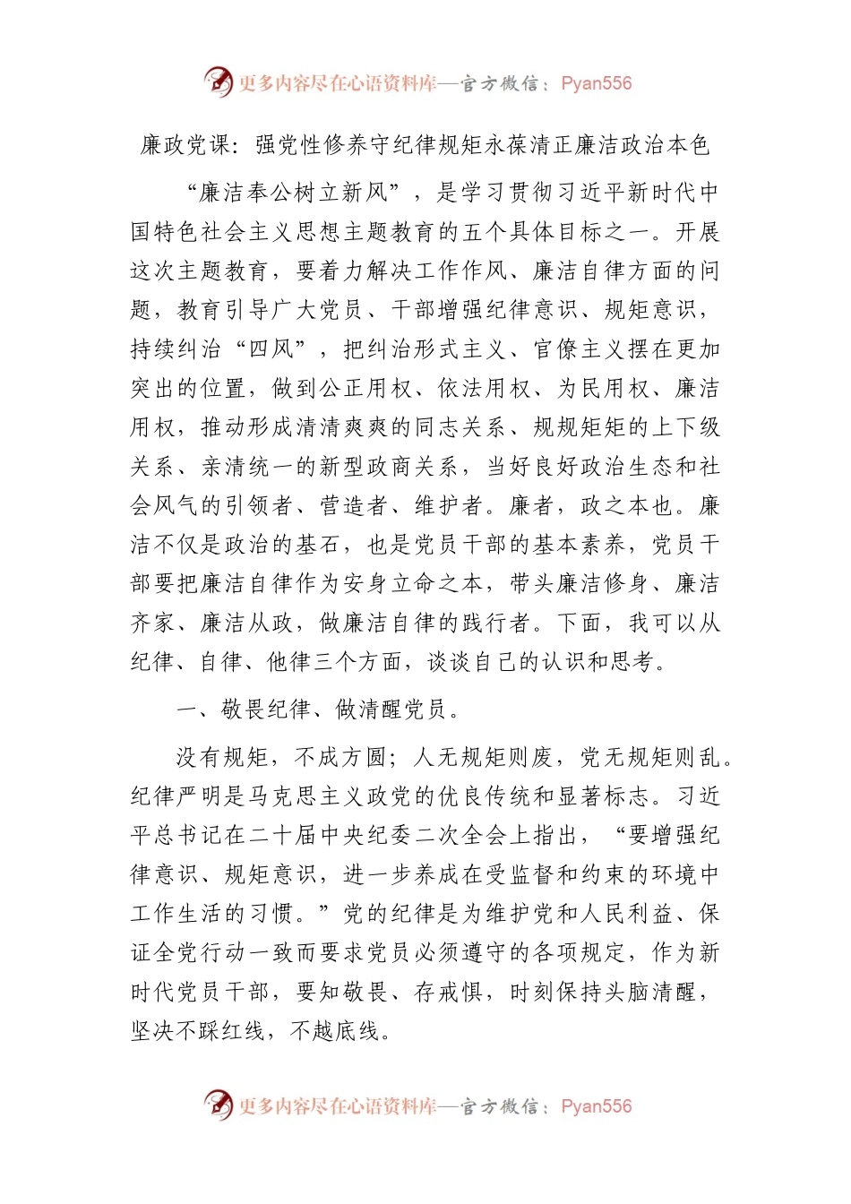 廉政党课：强党性修养守纪律规矩  永葆清正廉洁政治本色.docx_第1页