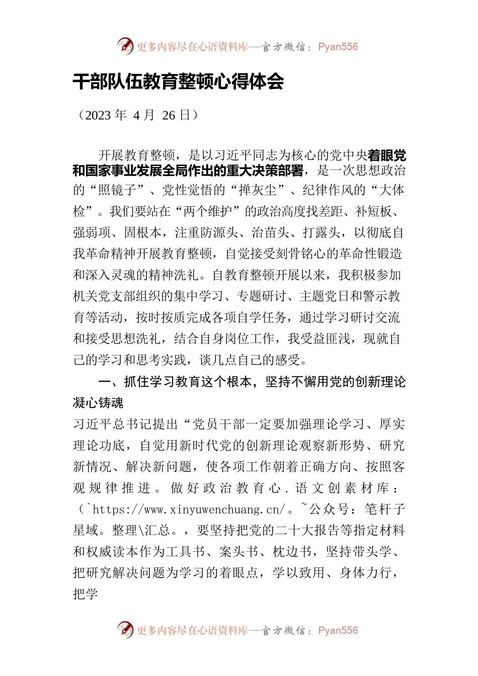 干部队伍教育整顿心得体会2023年.docx_第1页