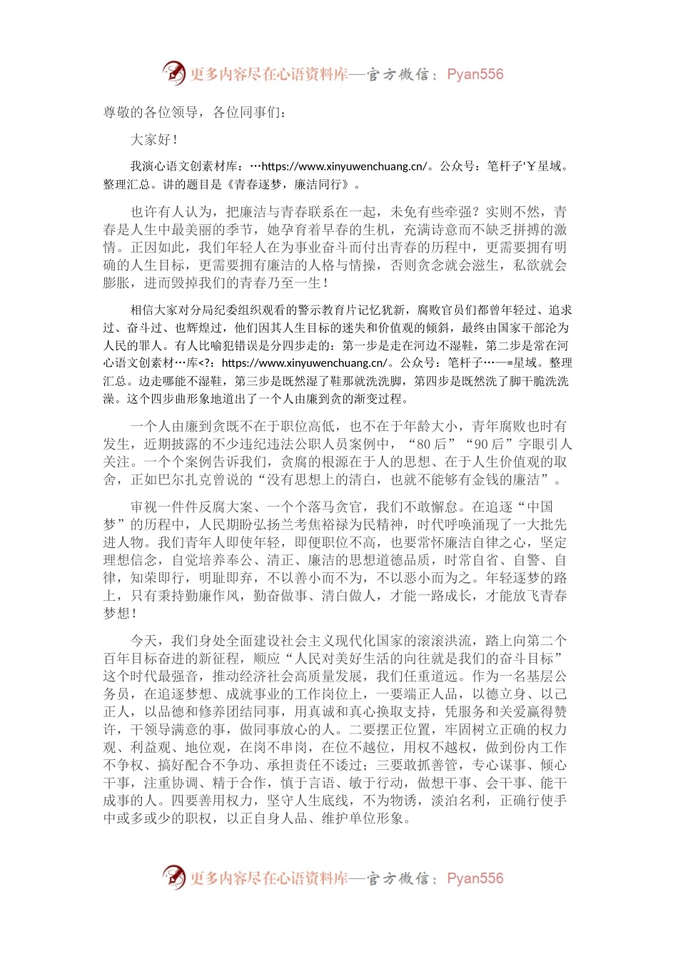 廉洁自律、担当作为主题演讲稿：青春逐梦，廉洁同行.docx_第1页