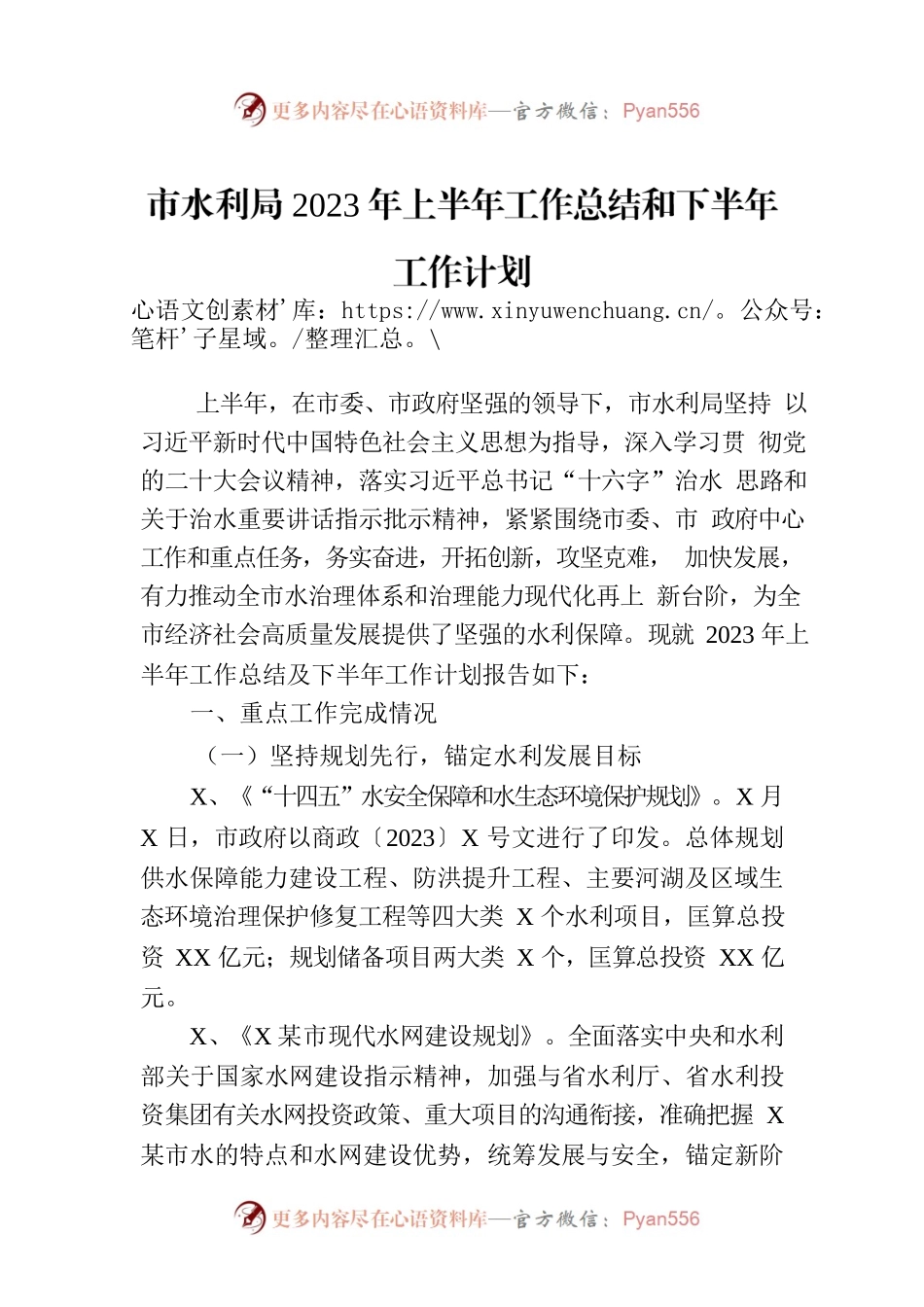 市水利局2023年上半年工作总结和下半年工作计划.docx_第1页