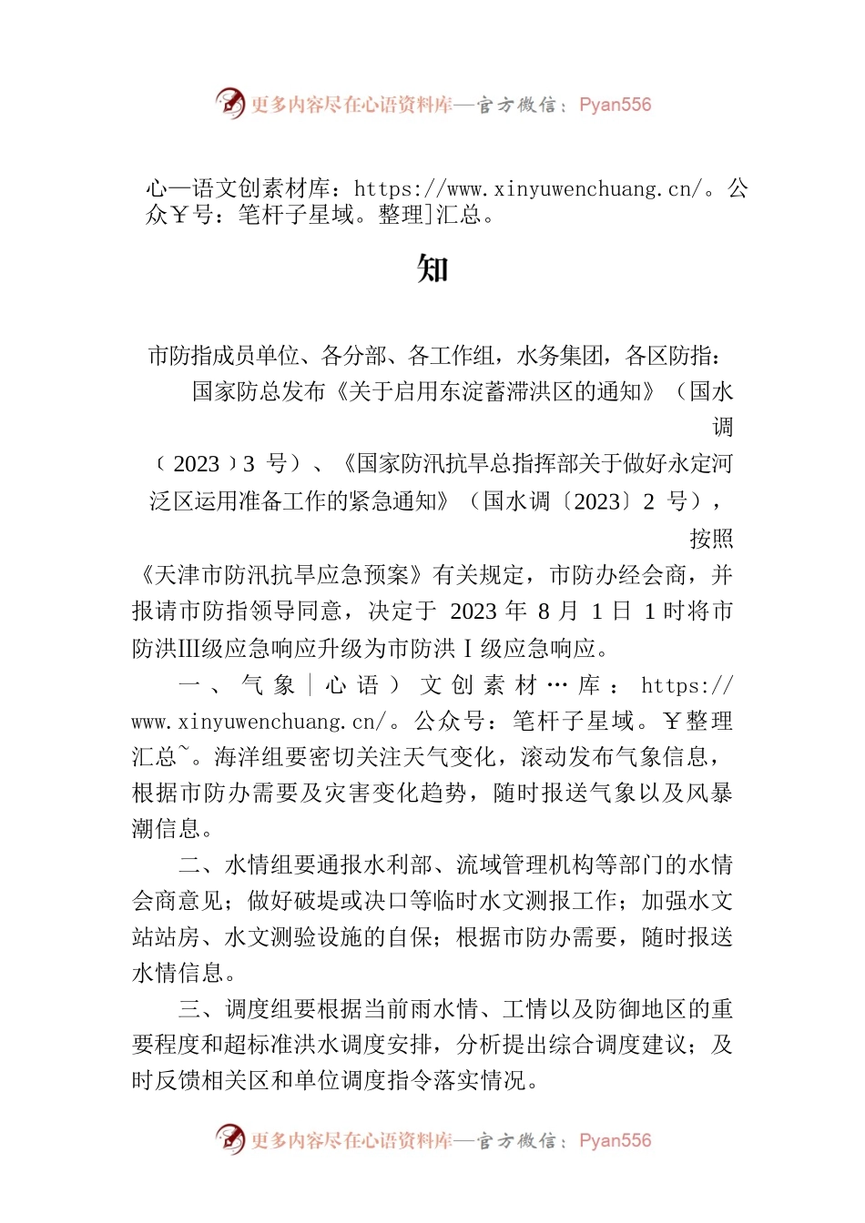 市防指关于启动市防洪Ⅰ级应急响应的通知.docx_第1页
