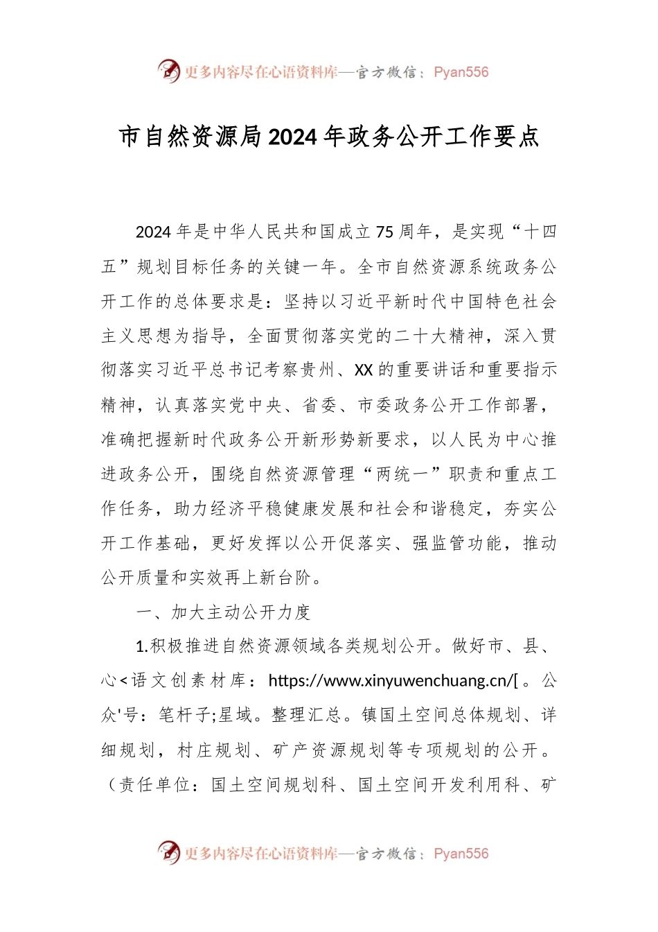 市自然资源局2024年政务公开工作要点.docx_第1页