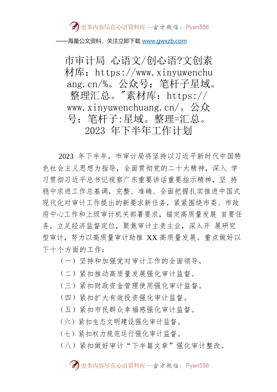 市审计局2023年下半年工作计划（20230609）.docx_第1页