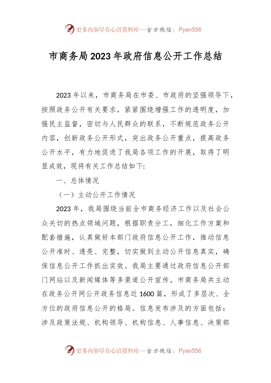 市商务局2023年政府信息公开工作总结.docx_第1页