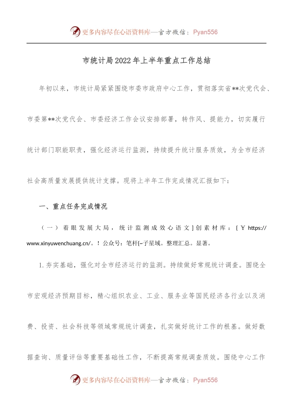 市统计局2022年上半年重点工作总结.docx_第1页