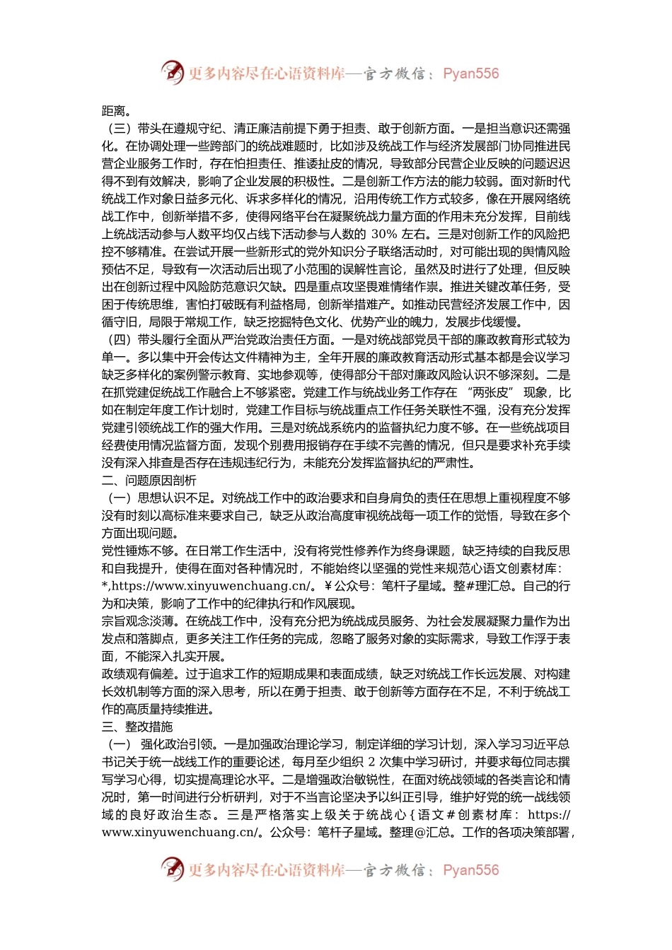 市委统战部部长2024年度专题民主生活会、组织生活会对照检查材料（四个带头）.docx_第2页