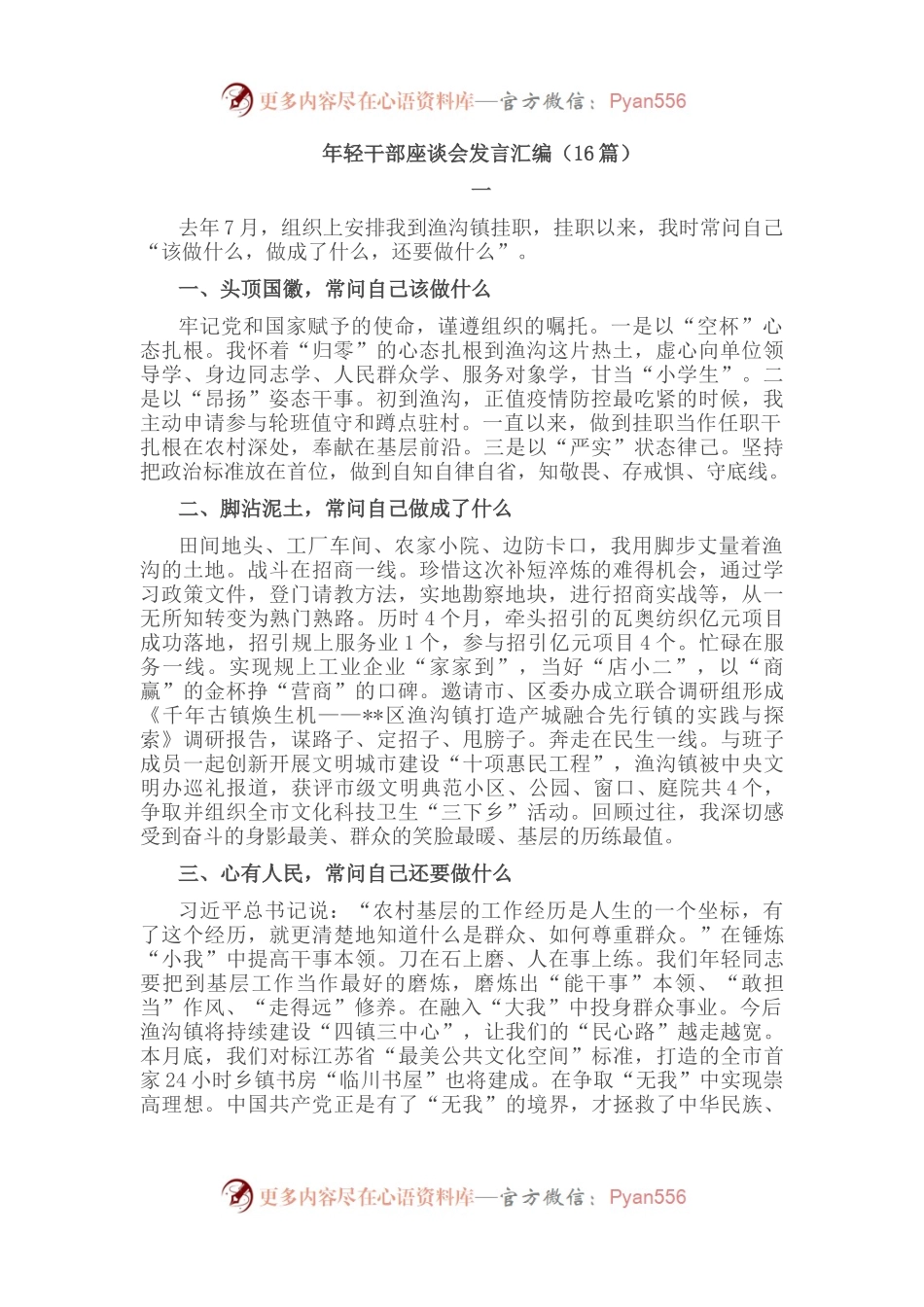 年轻干部座谈会发言汇编（16篇）.docx_第1页