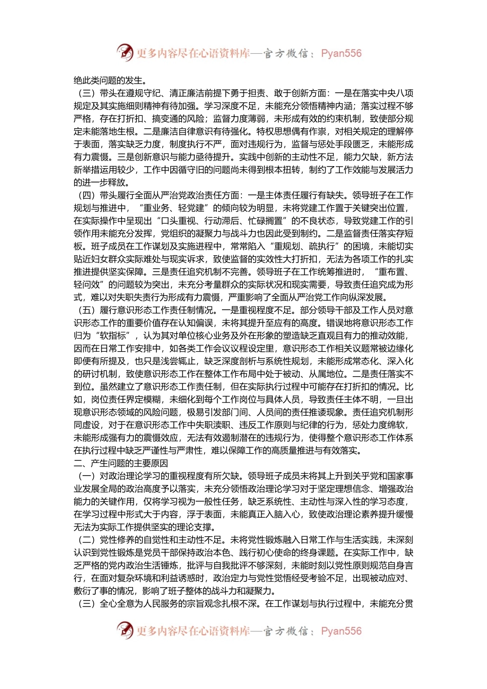 市直部门2024年度民主生活会领导班子对照检查材料.docx_第2页