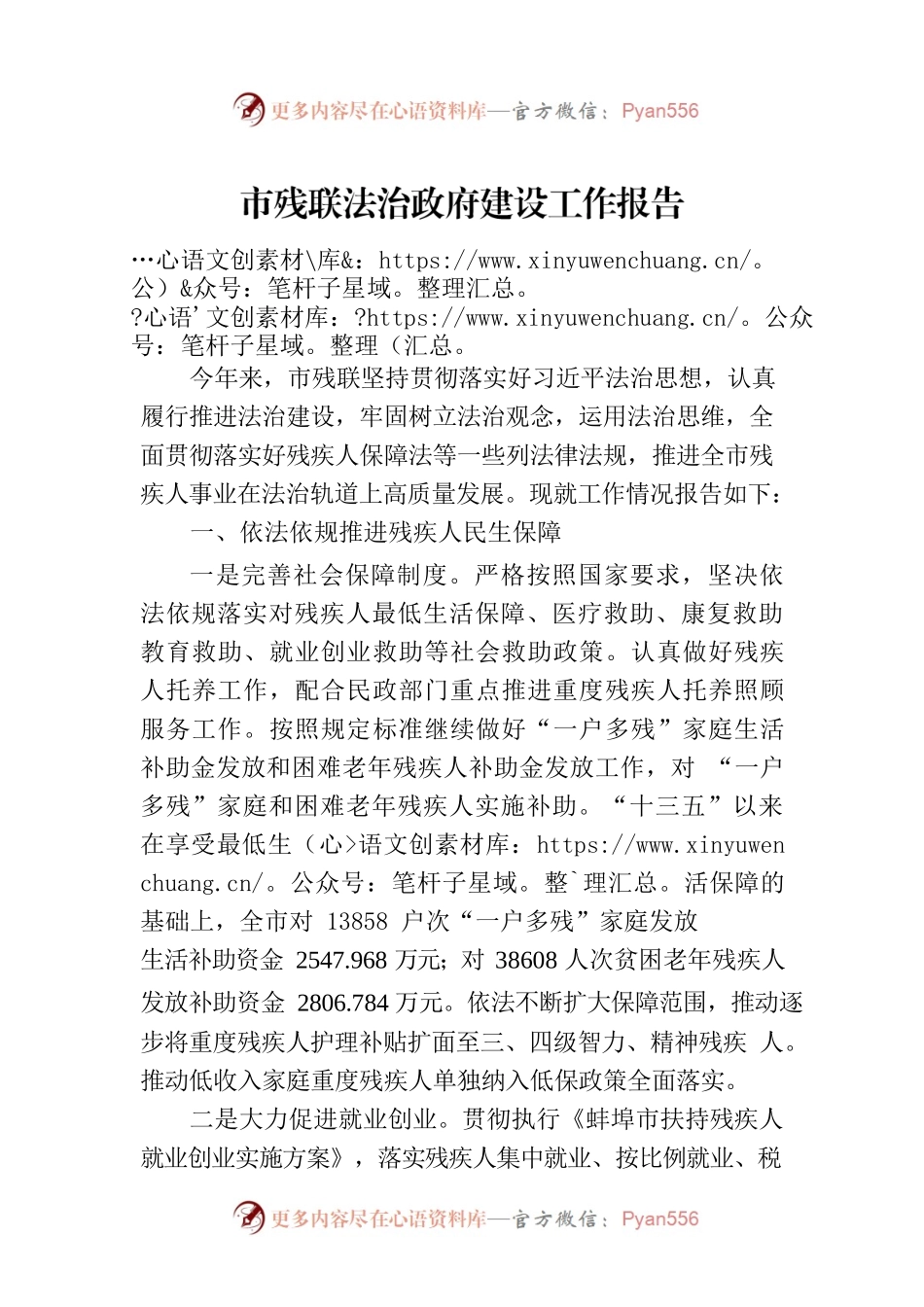 市残联法治政府建设工作报告.docx_第1页
