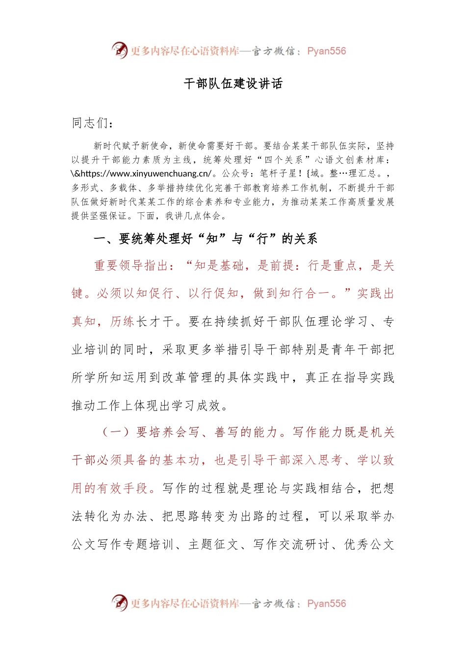 干部队伍建设讲话.docx_第1页