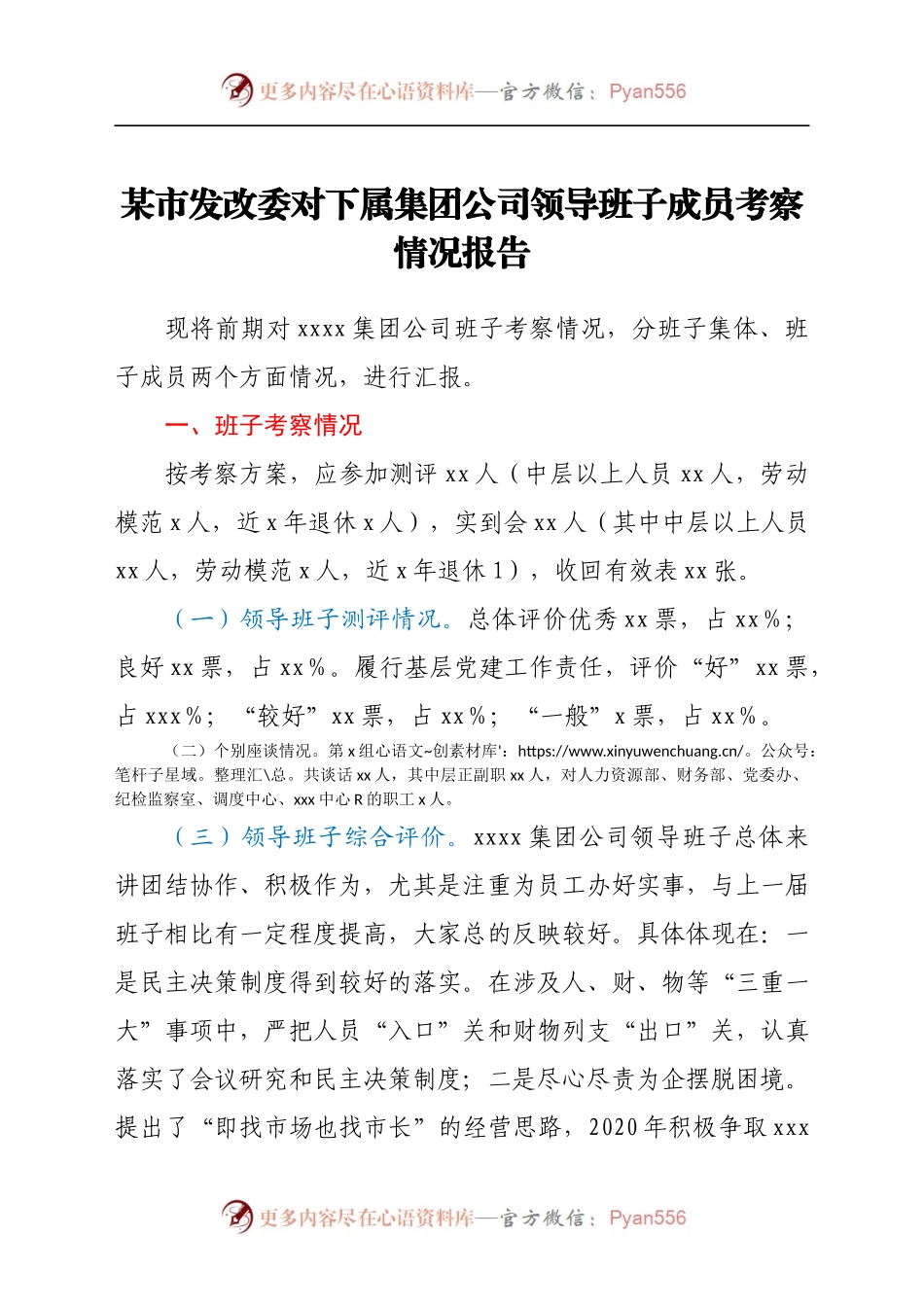 市发改委对下属集团公司领导班子成员考察情况报告.docx_第1页