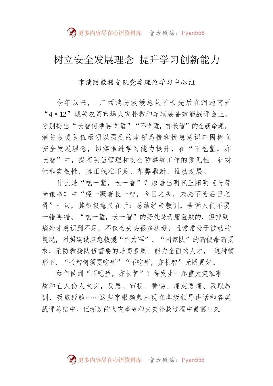 市消防救援支队党委理论学习中心组：树立安全发展理念提升学习创新能力.docx_第1页