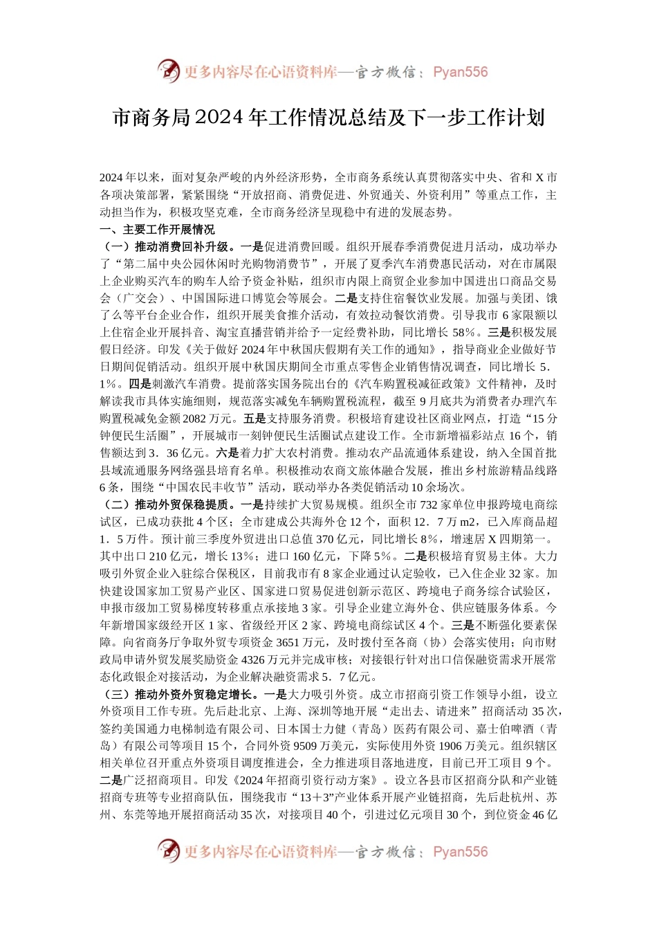 市商务局2024年工作情况总结及下一步工作计划.docx_第1页