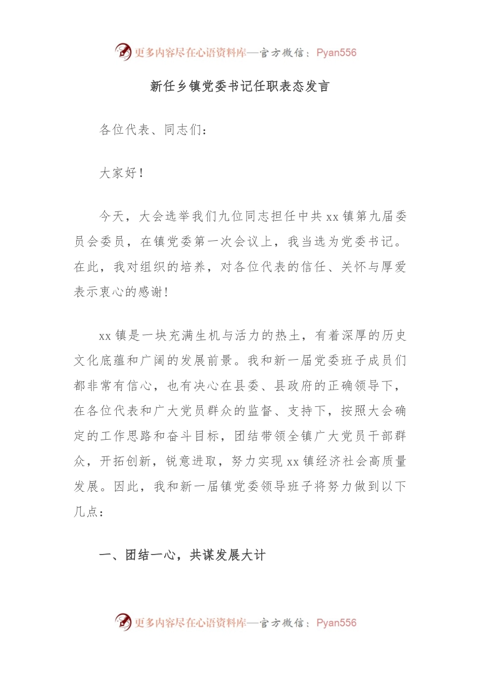 新任乡镇党委书记任职表态发言.docx_第1页