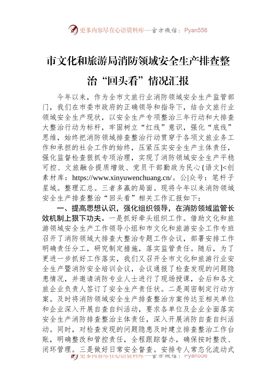 市文化和旅游局消防领域安全生产排查整治“回头看”情况汇报.docx_第1页