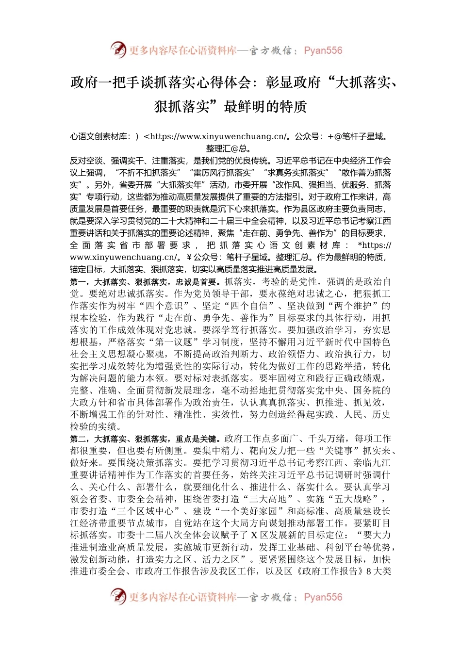 政府一把手谈抓落实心得体会：彰显政府“大抓落实、狠抓落实”最鲜明的特质.docx_第1页