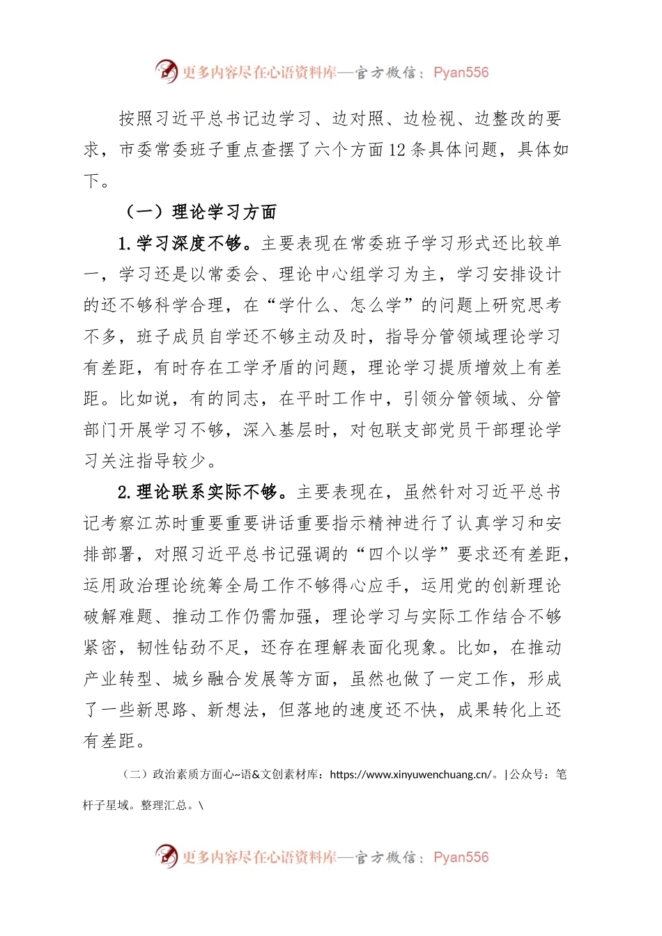 市委班子2023年度主题教育民主生活会对照检查材料（学习、素质、能力、担当、作风、廉洁，检视剖析，发言提纲，第二批六个方面）20240102.docx_第2页