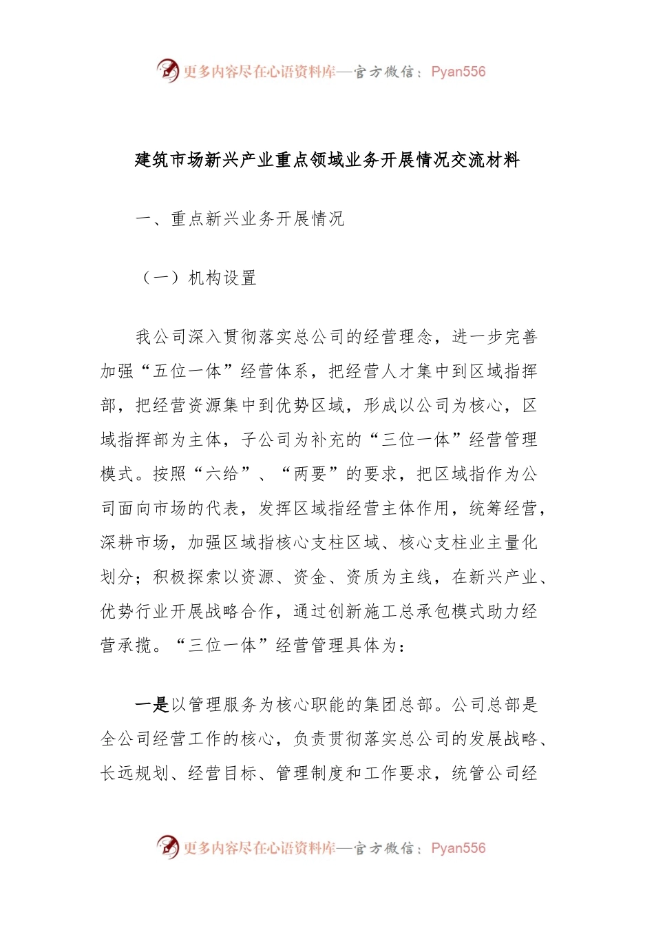建筑市场新兴产业重点领域业务开展情况交流材料.docx_第1页