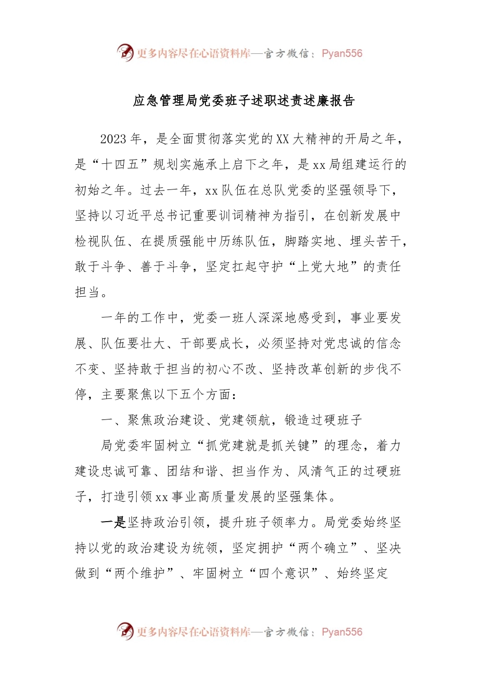 应急管理局党委班子述职述责述廉报告.docx_第1页