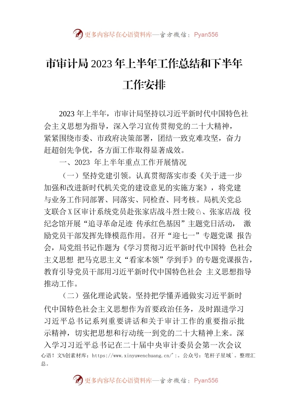 市审计局2023年上半年工作总结和下半年工作安排(20231101).docx_第1页