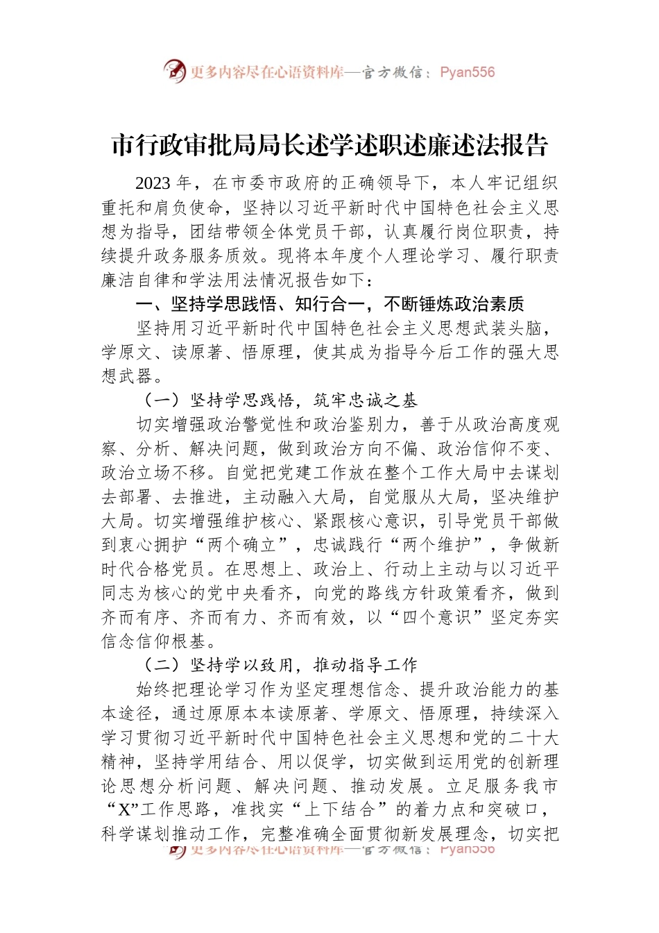 市行政审批局局长述学述职述廉述法报告.docx_第1页
