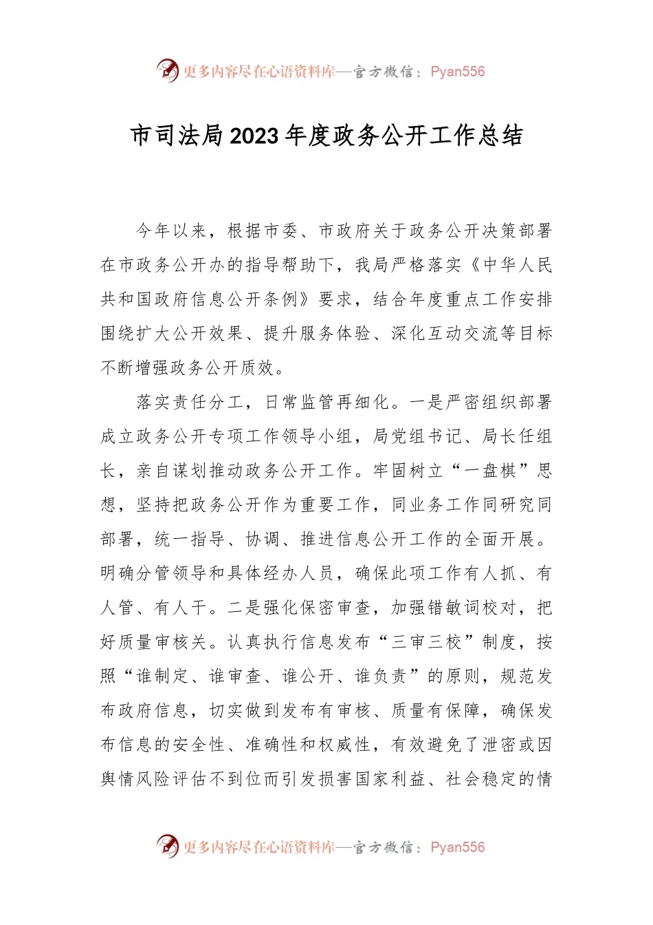 市司法局2023年度政务公开工作总结.docx_第1页
