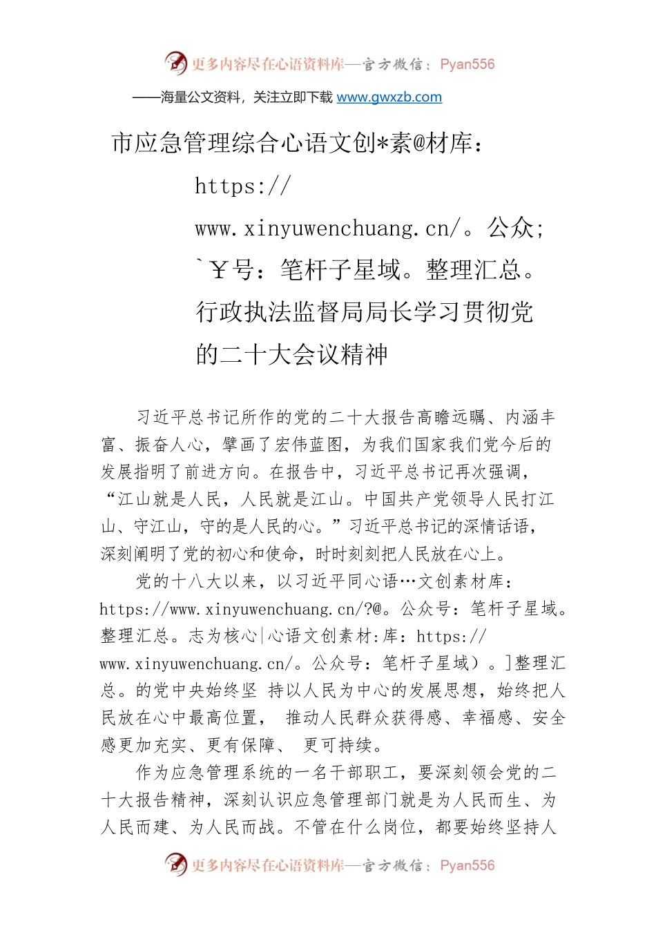 市应急管理综合行政执法监督局局长学习贯彻党的二十大会议精神（20221022）.docx_第1页