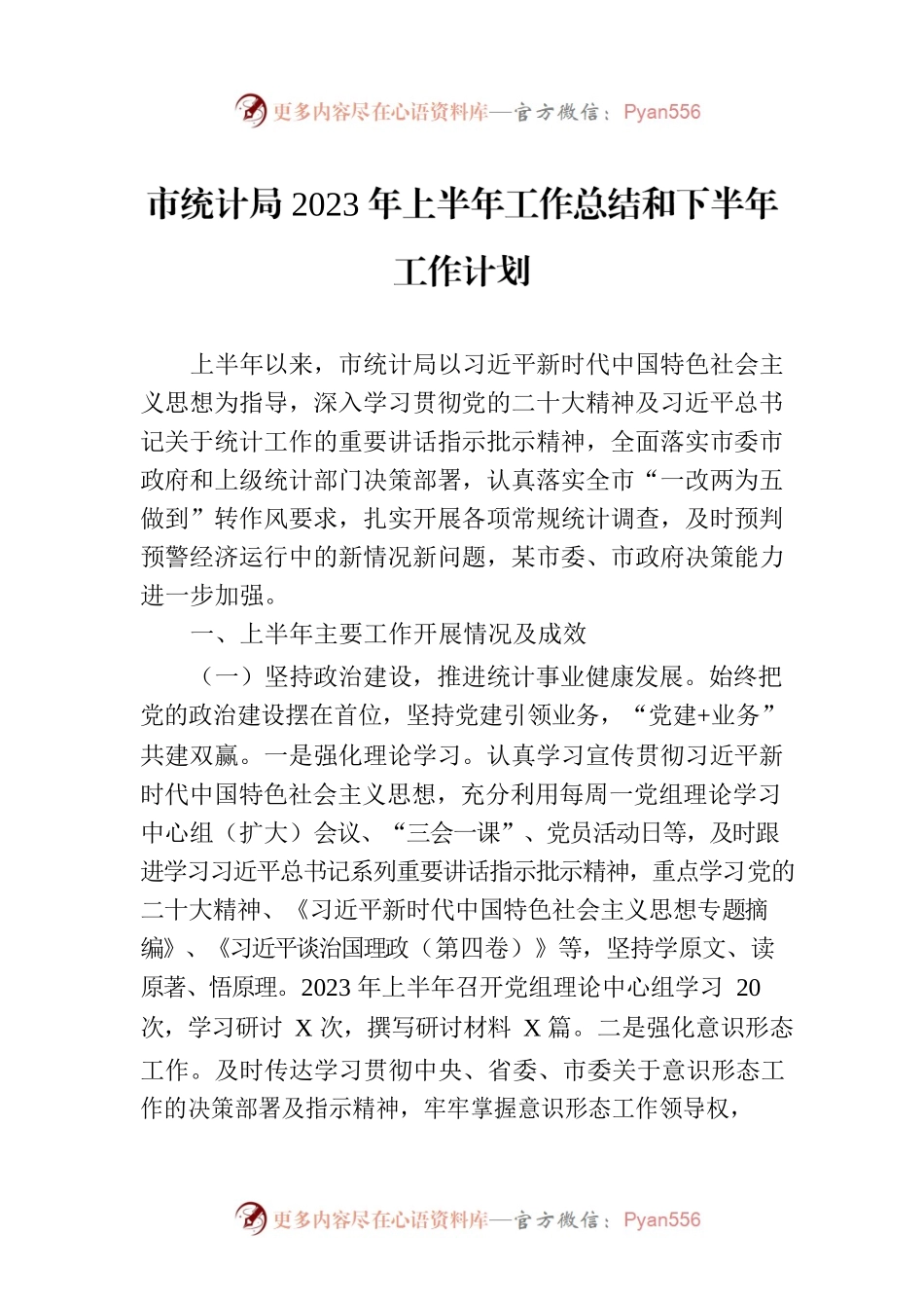 市统计局2023年上半年工作总结和下半年工作计划（20230710）.docx_第1页