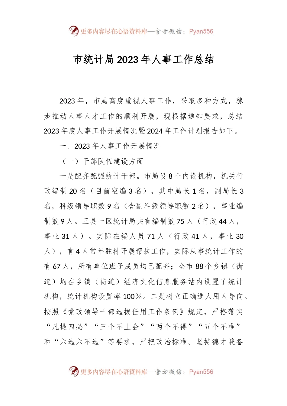 市统计局2023年人事工作总结.docx_第1页